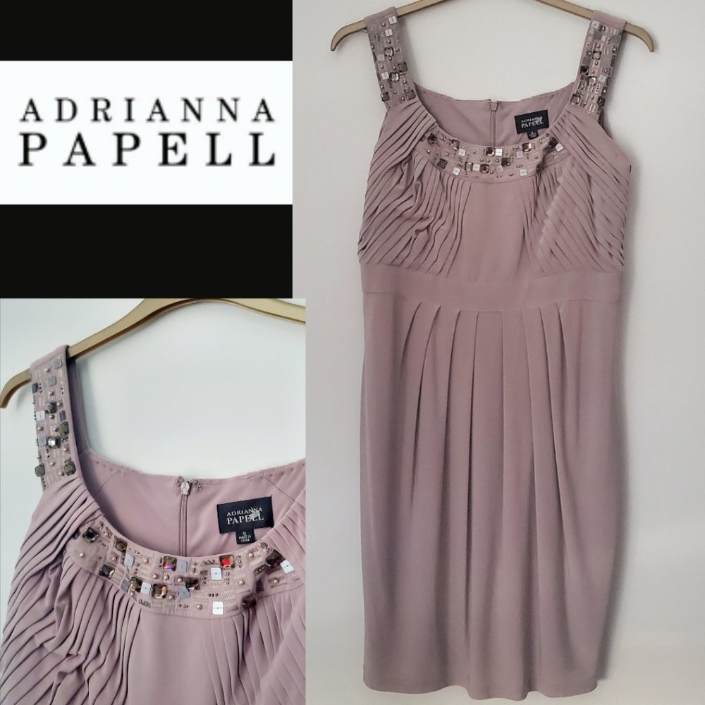 Elegant Mother of the Bride Dress Short Pleated Beaded Sequins Wide Straps sz 12